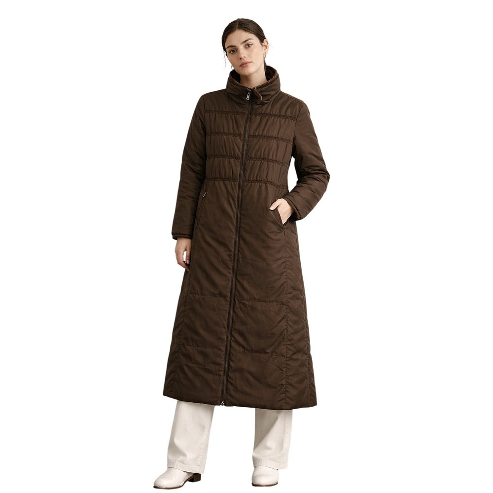 WEEKEND MaxMara Brown Quilted Puffer‎ Coat Zip Front Womens 12